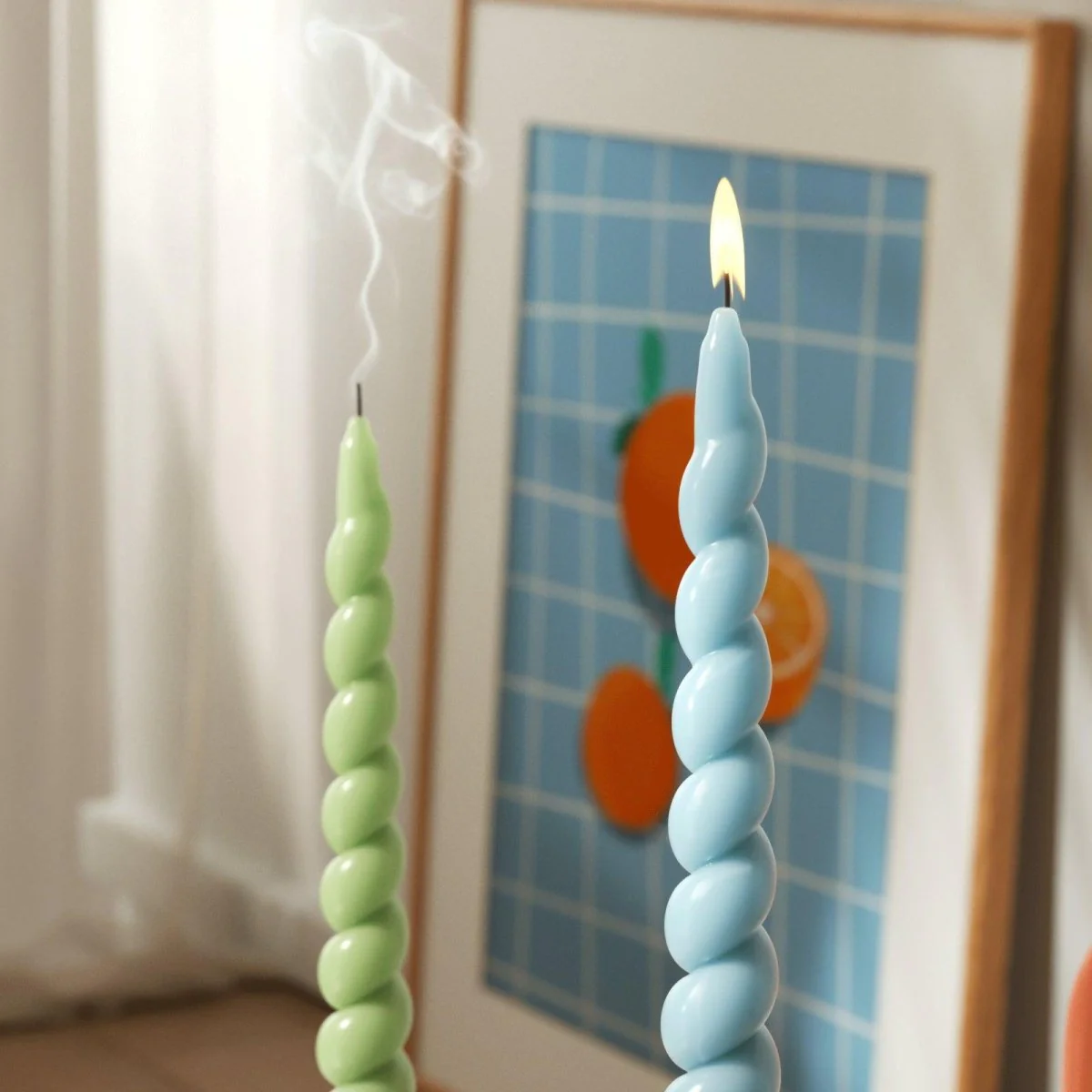 PLAY Spiral Taper Candle - Set of 2 - Oceanic Sky Blue & Spring Bud Green - Image 3