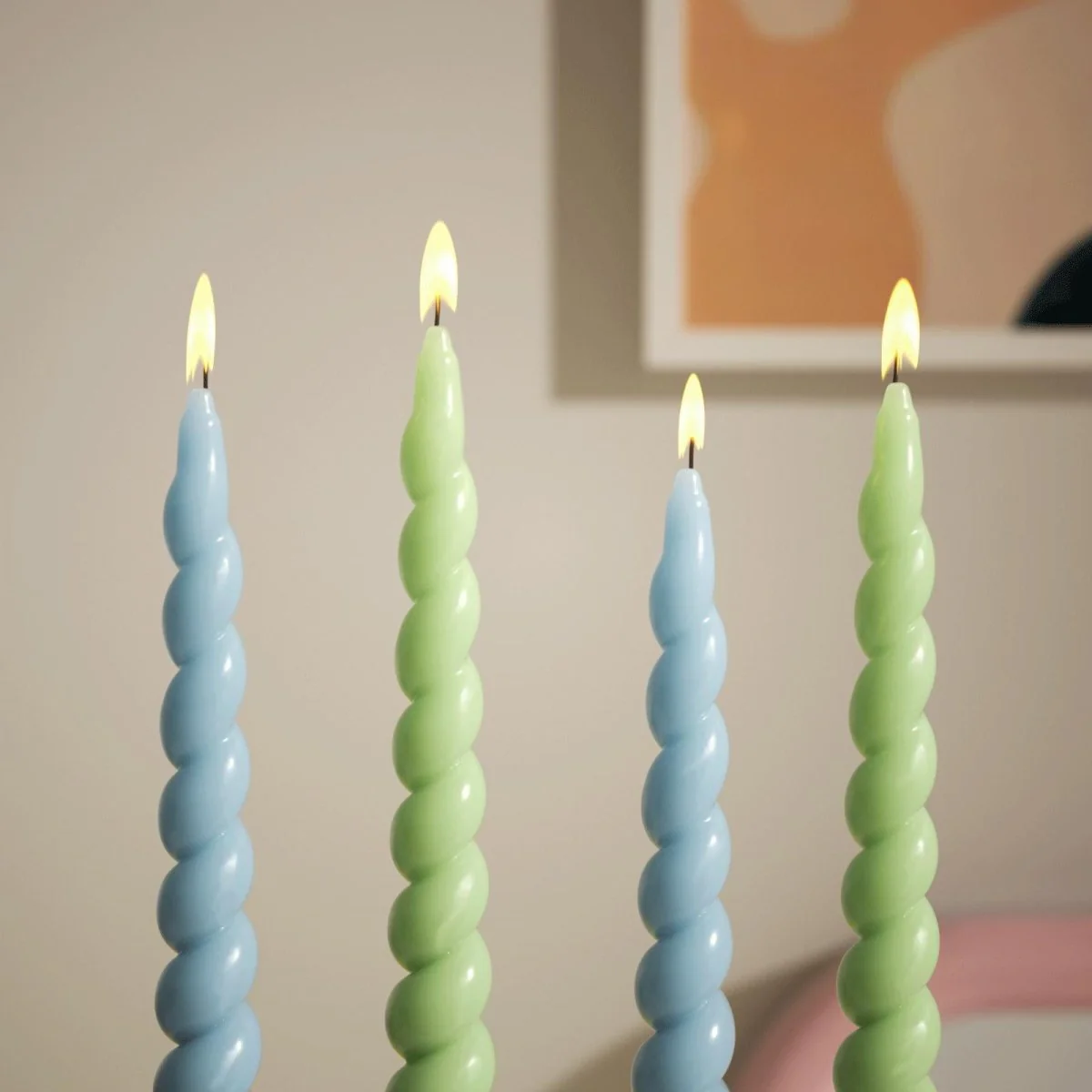 PLAY Spiral Taper Candle - Set of 2 - Oceanic Sky Blue & Spring Bud Green - Image 6