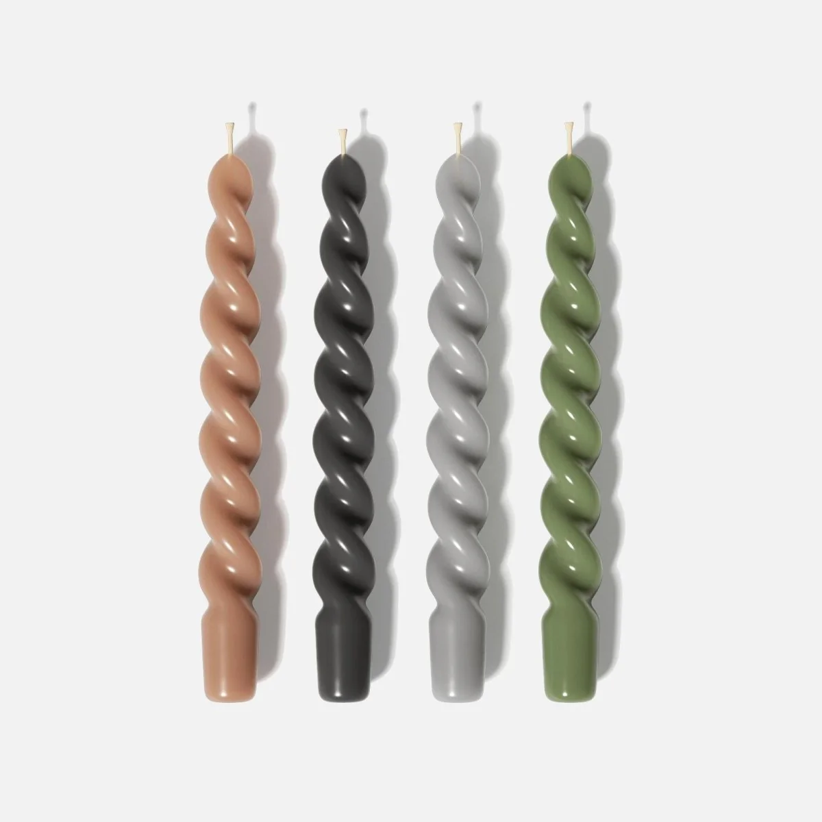 PLAY Spiral Taper Candle - Set of 4 - Clay Brown & Midnight Ebony Black & Pebble Grey & Moss Green