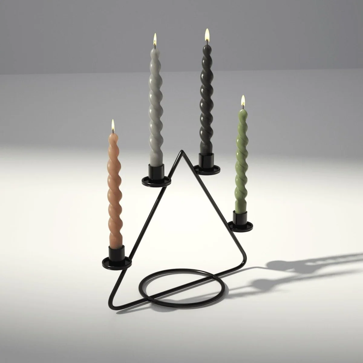 PLAY Spiral Taper Candle - Set of 4 - Clay Brown & Midnight Ebony Black & Pebble Grey & Moss Green - Image 2