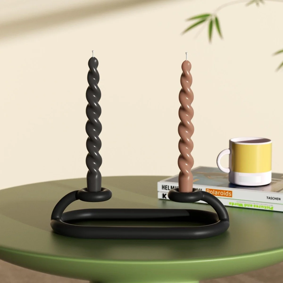 PLAY Spiral Taper Candle - Set of 4 - Clay Brown & Midnight Ebony Black & Pebble Grey & Moss Green - Image 3