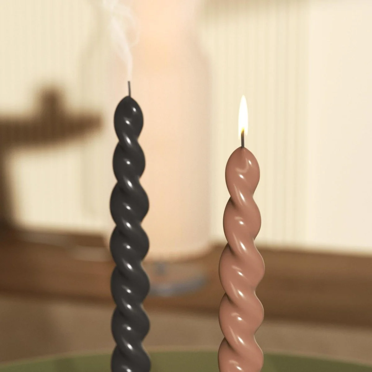PLAY Spiral Taper Candle - Set of 4 - Clay Brown & Midnight Ebony Black & Pebble Grey & Moss Green - Image 4