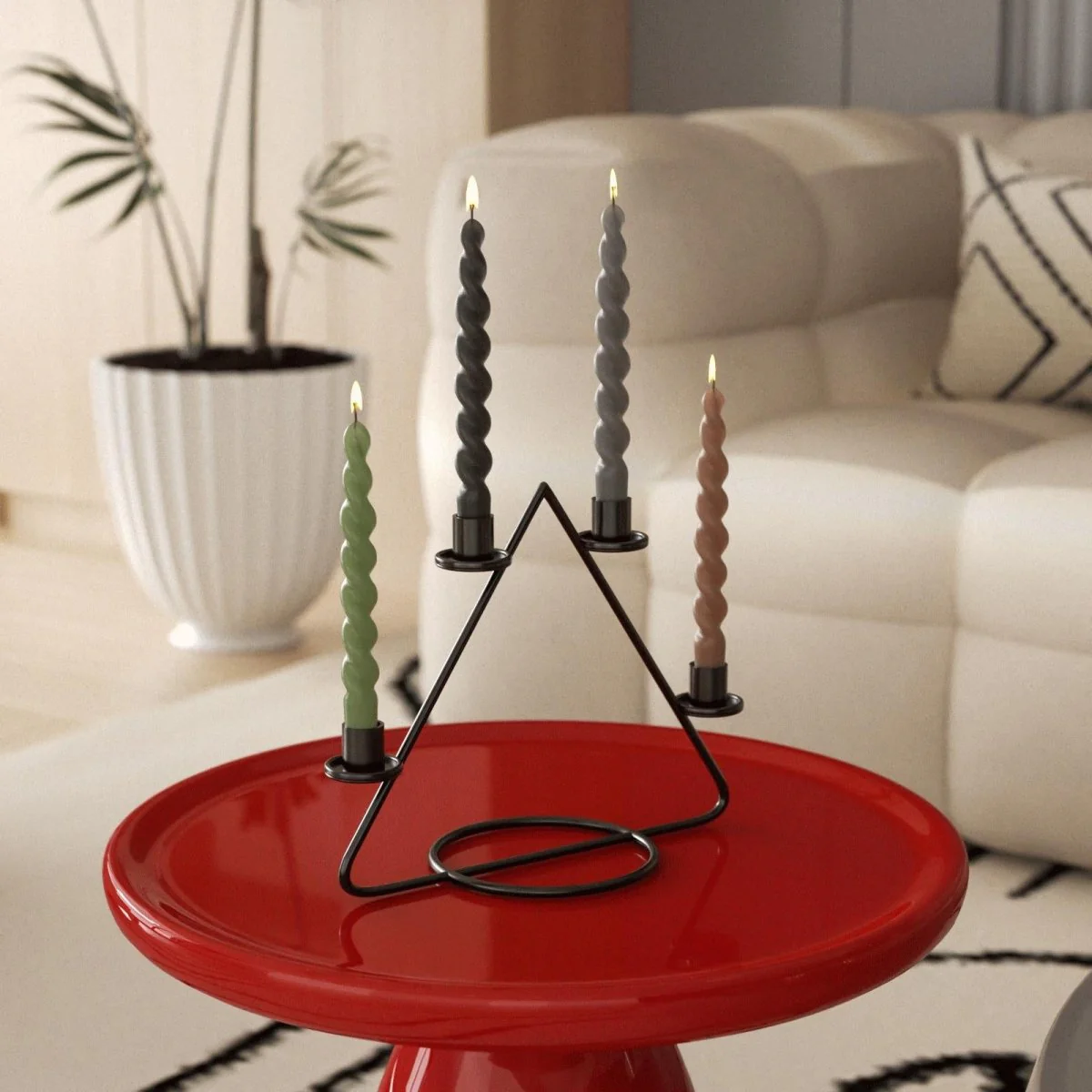 PLAY Spiral Taper Candle - Set of 4 - Clay Brown & Midnight Ebony Black & Pebble Grey & Moss Green - Image 5