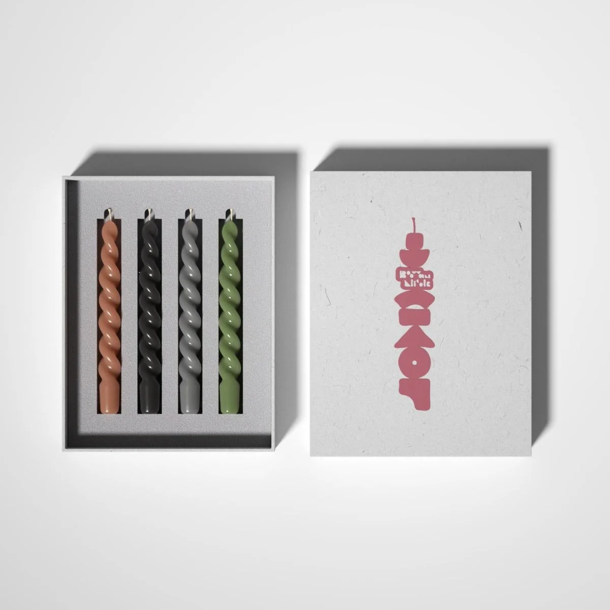 PLAY Spiral Taper Candle - Set of 4 - Clay Brown & Midnight Ebony Black & Pebble Grey & Moss Green - Image 7