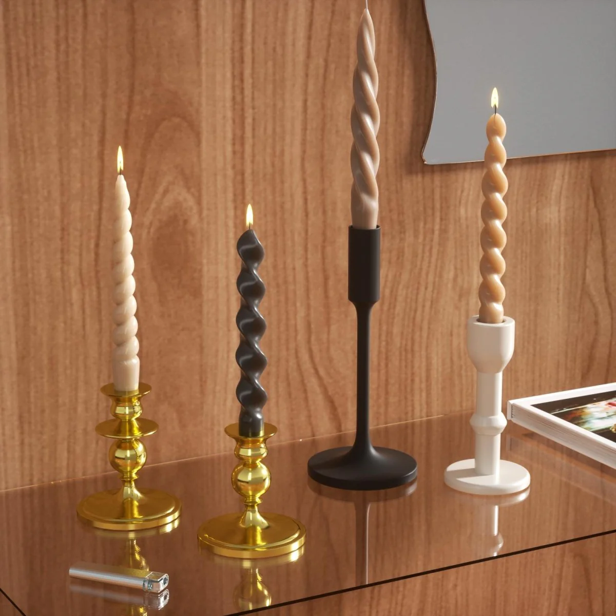 PLAY Spiral Taper Candle - Set of 4 - Cream & Taupe & Bronze & Charcoal - Image 2