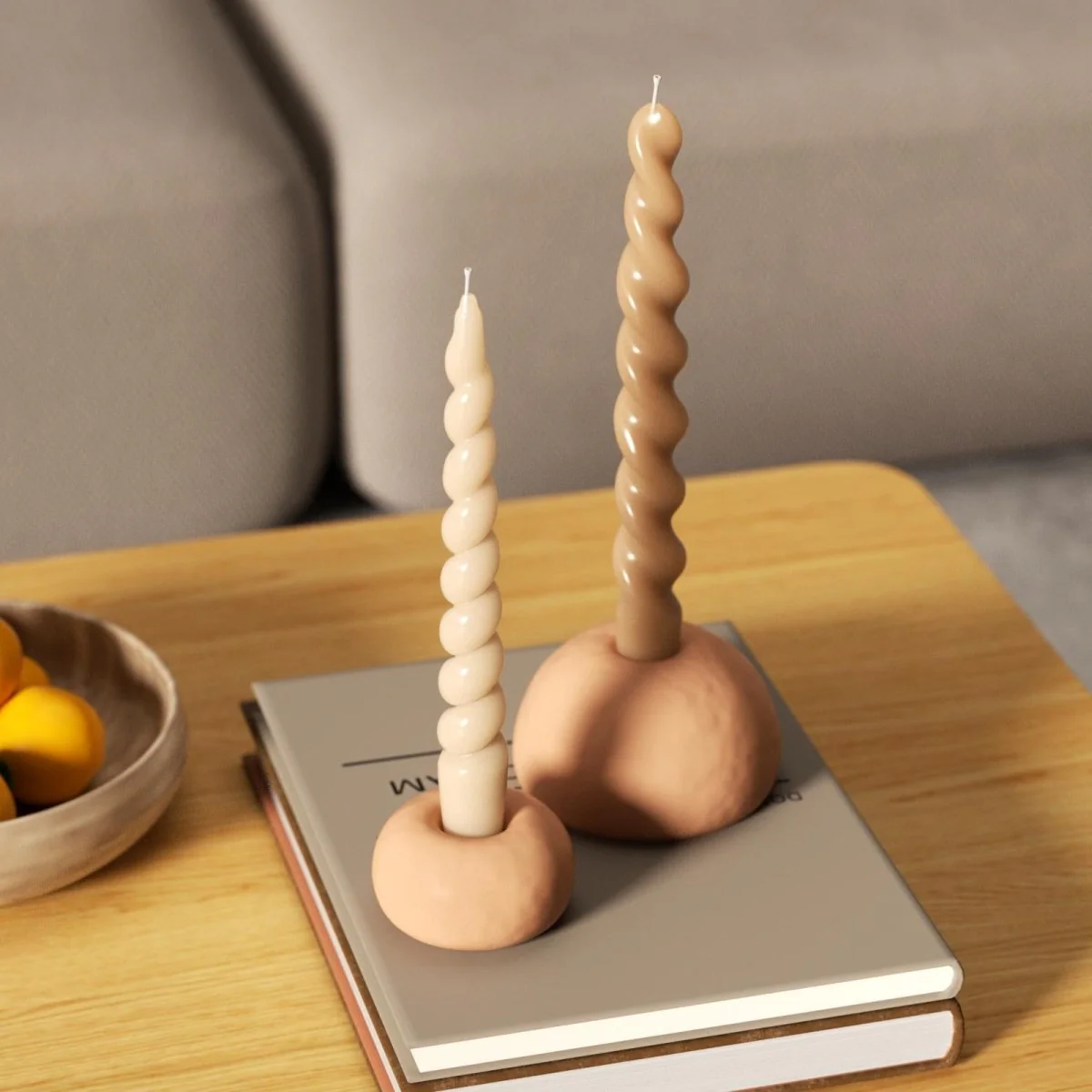 PLAY Spiral Taper Candle - Set of 4 - Cream & Taupe & Bronze & Charcoal - Image 4