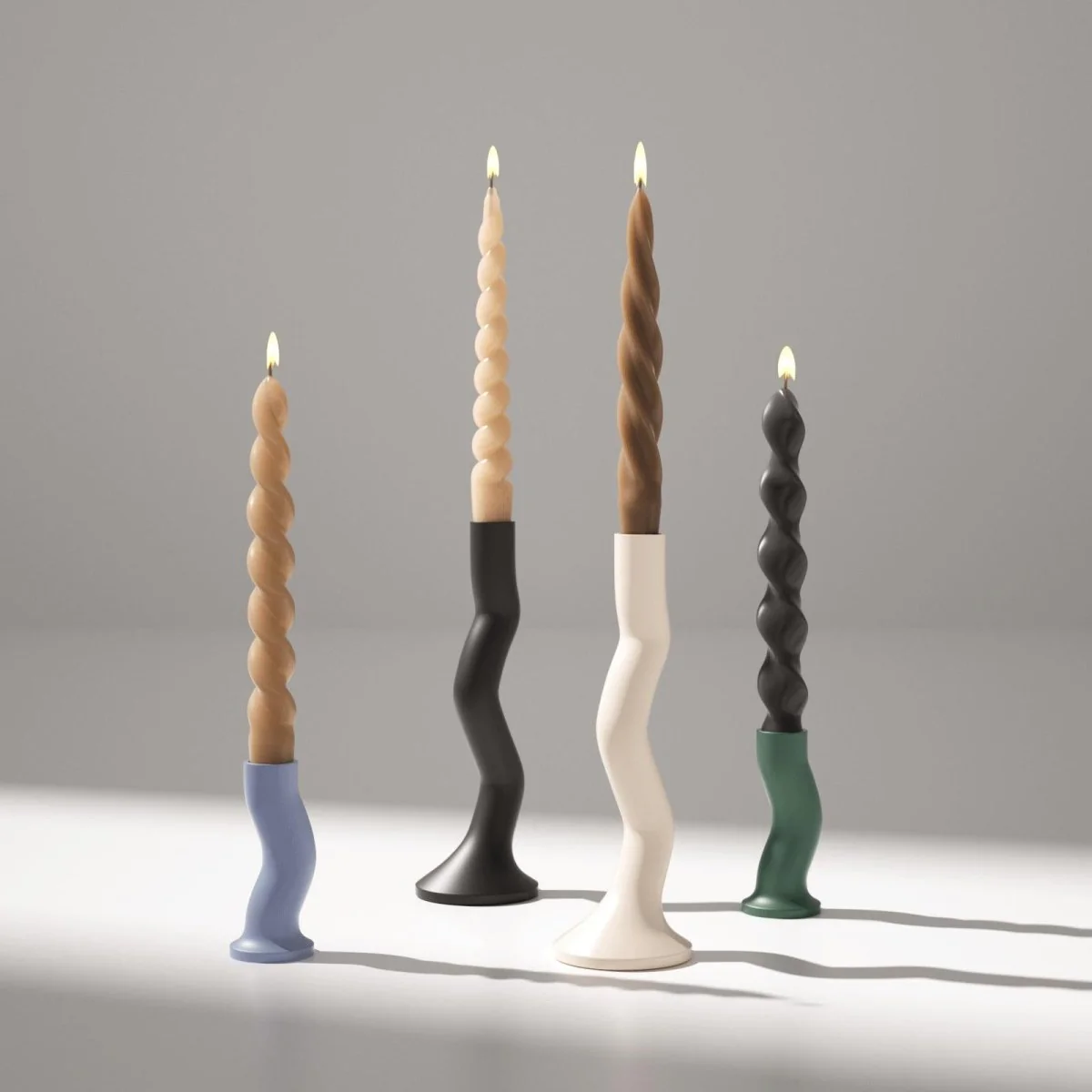PLAY Spiral Taper Candle - Set of 4 - Cream & Taupe & Bronze & Charcoal - Image 6