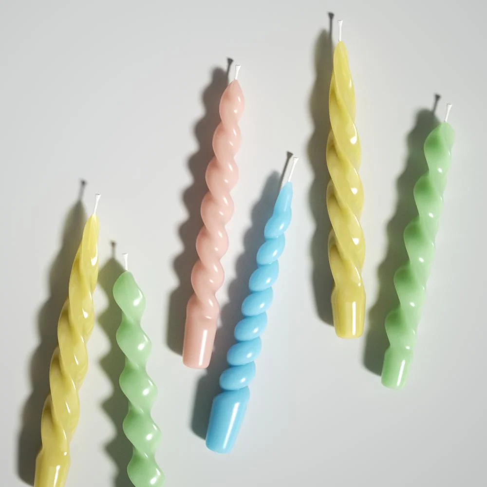 PLAY Spiral Taper Candle - Set of 4-Pastel Pink & Lemon Yellow & Mint Green & Sky Blue - Image 4