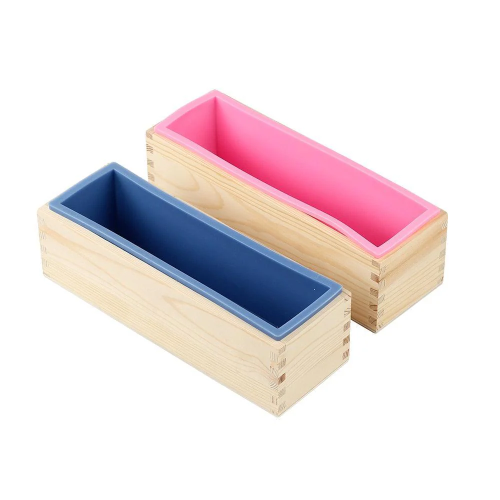 Rectangular Silicone Loaf Soap Mold with Wood Box - Image 5