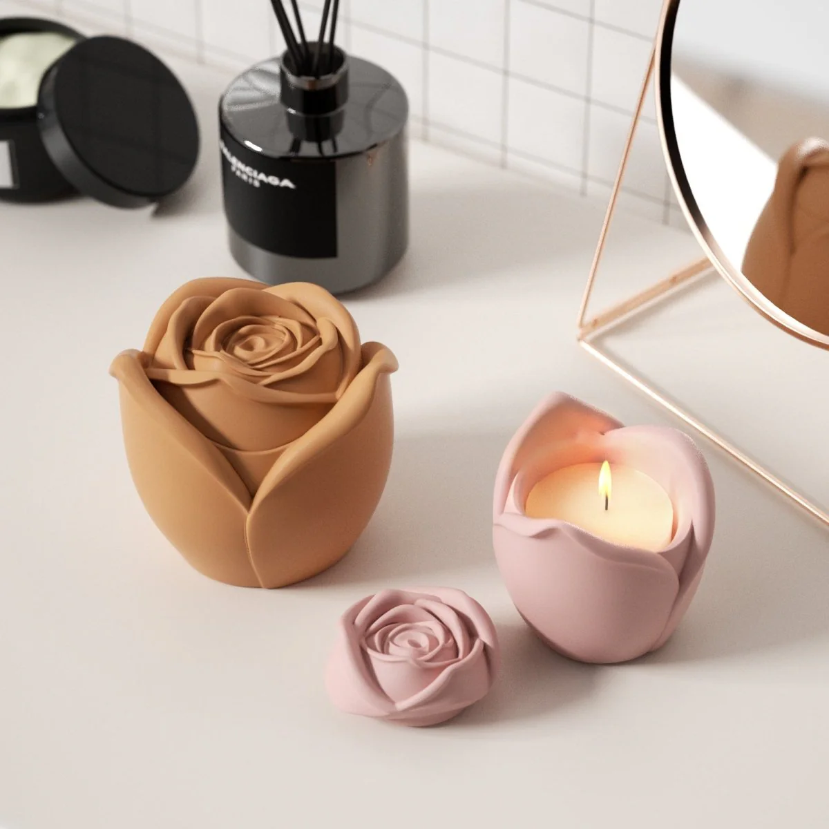 Rose Reverie Candle Jar Silicone Mold with 5oz Candle Refill Mold - Image 7