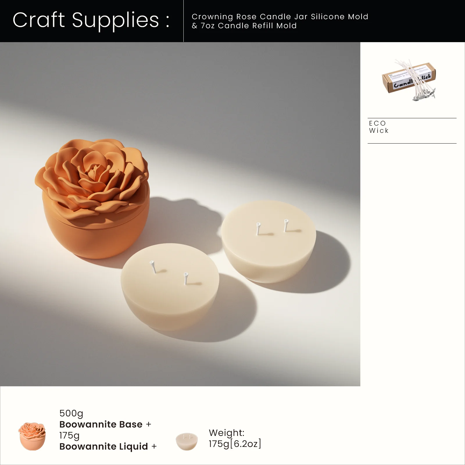 Crowning Rose Candle Jar Silicone Mold & 7oz Candle Refill Mold - Image 12
