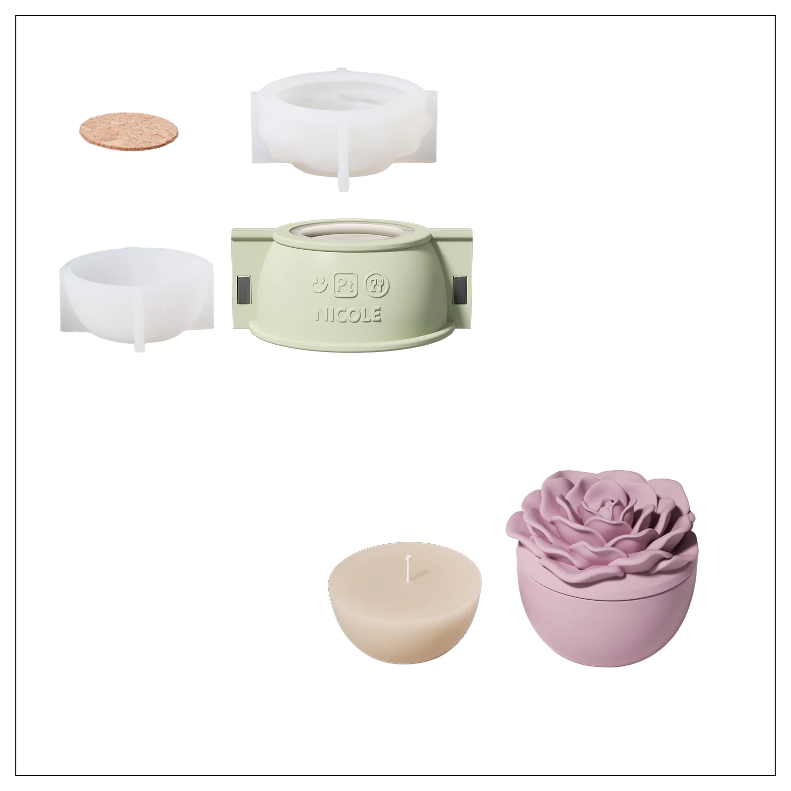 Crowning Rose Candle Jar Silicone Mold & 3.5oz Candle Refill Mold - Image 13