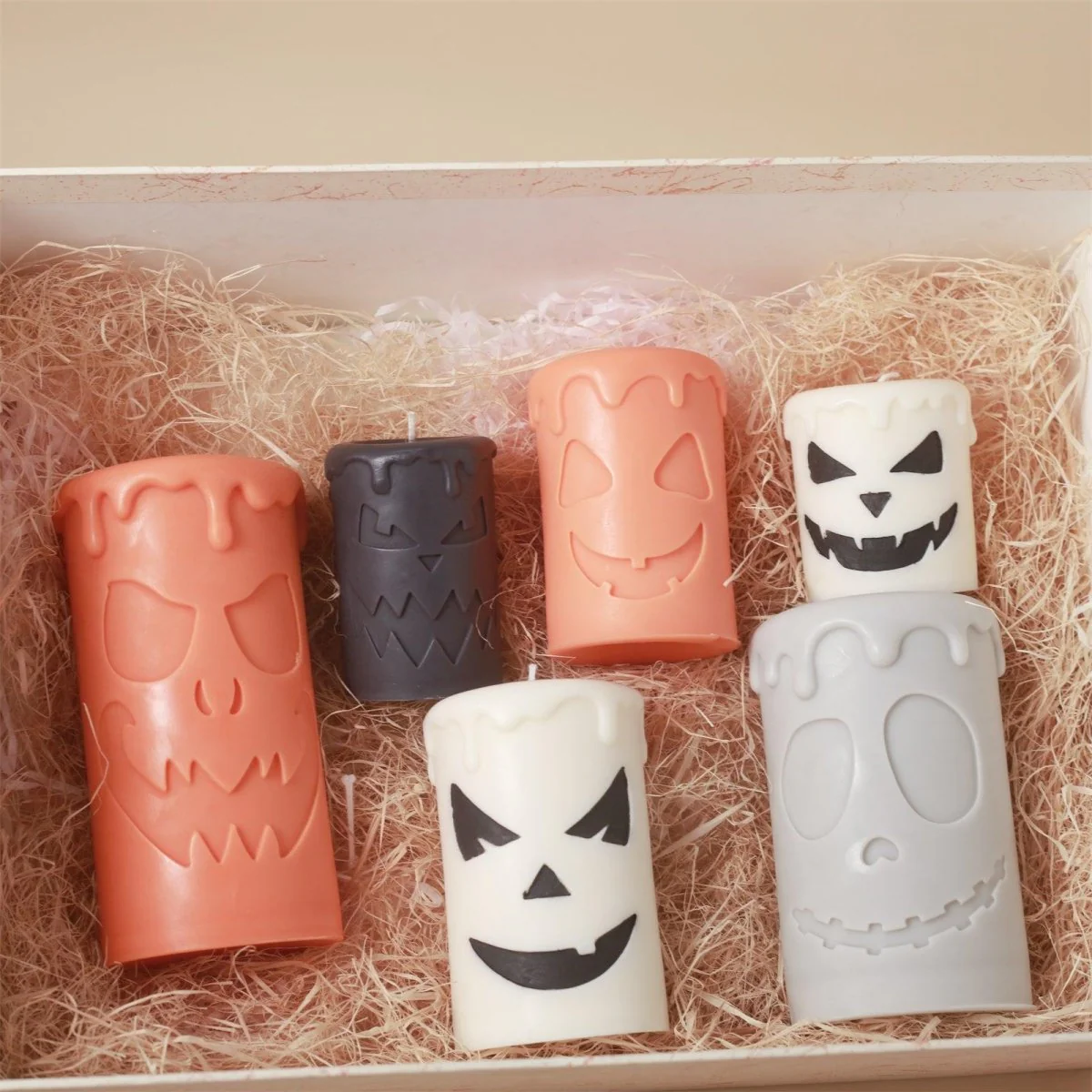 Short Scary Pumpkin Ghost Face Pillar Candle Silicone Mold for Halloween - Image 9