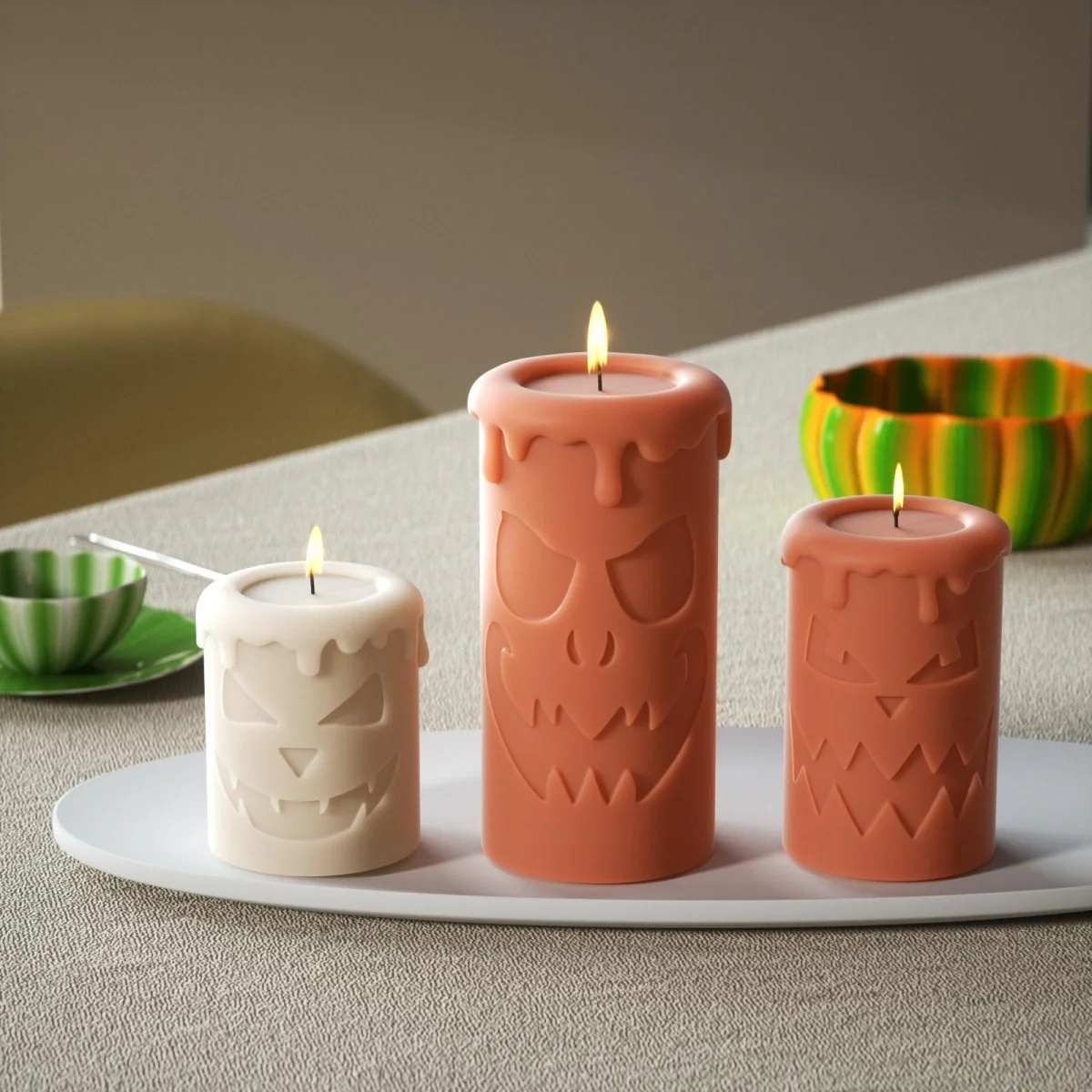 Scary Pumpkin Ghost Face Pillar Candle Silicone Mold Collection for Halloween - Image 5