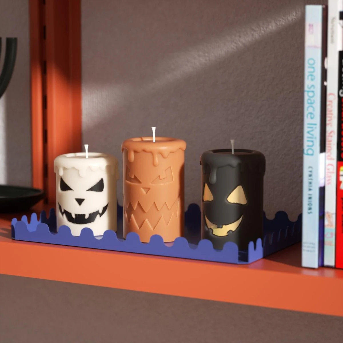Short Scary Pumpkin Ghost Face Pillar Candle Silicone Mold for Halloween - Image 4