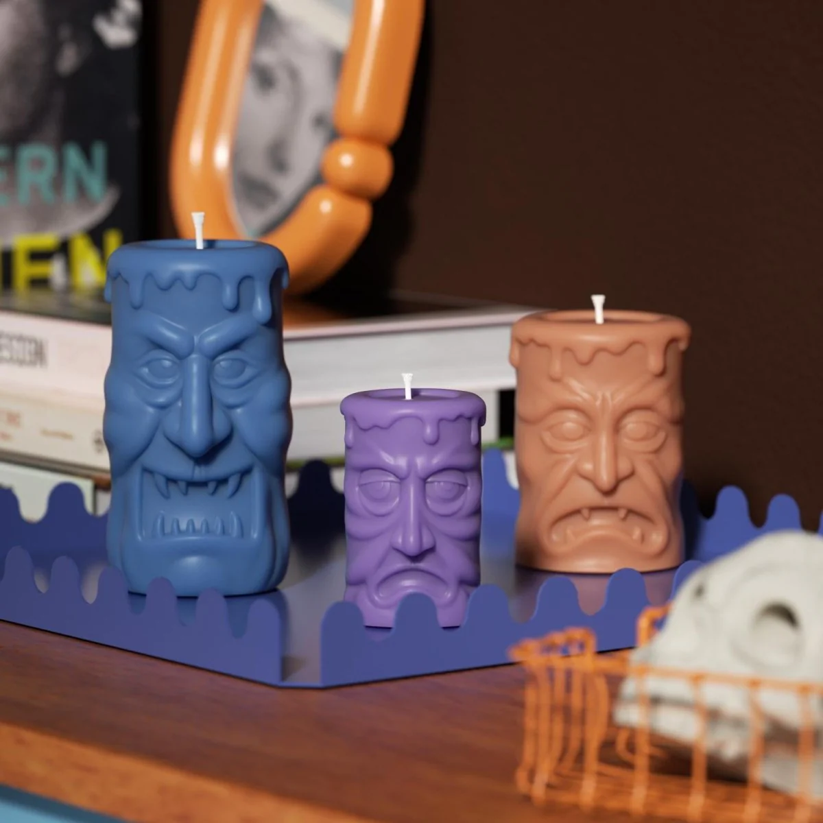 Double-sided Scary Ghost Face Pillar Candle Silicone Mold Collection for Halloween - Image 4