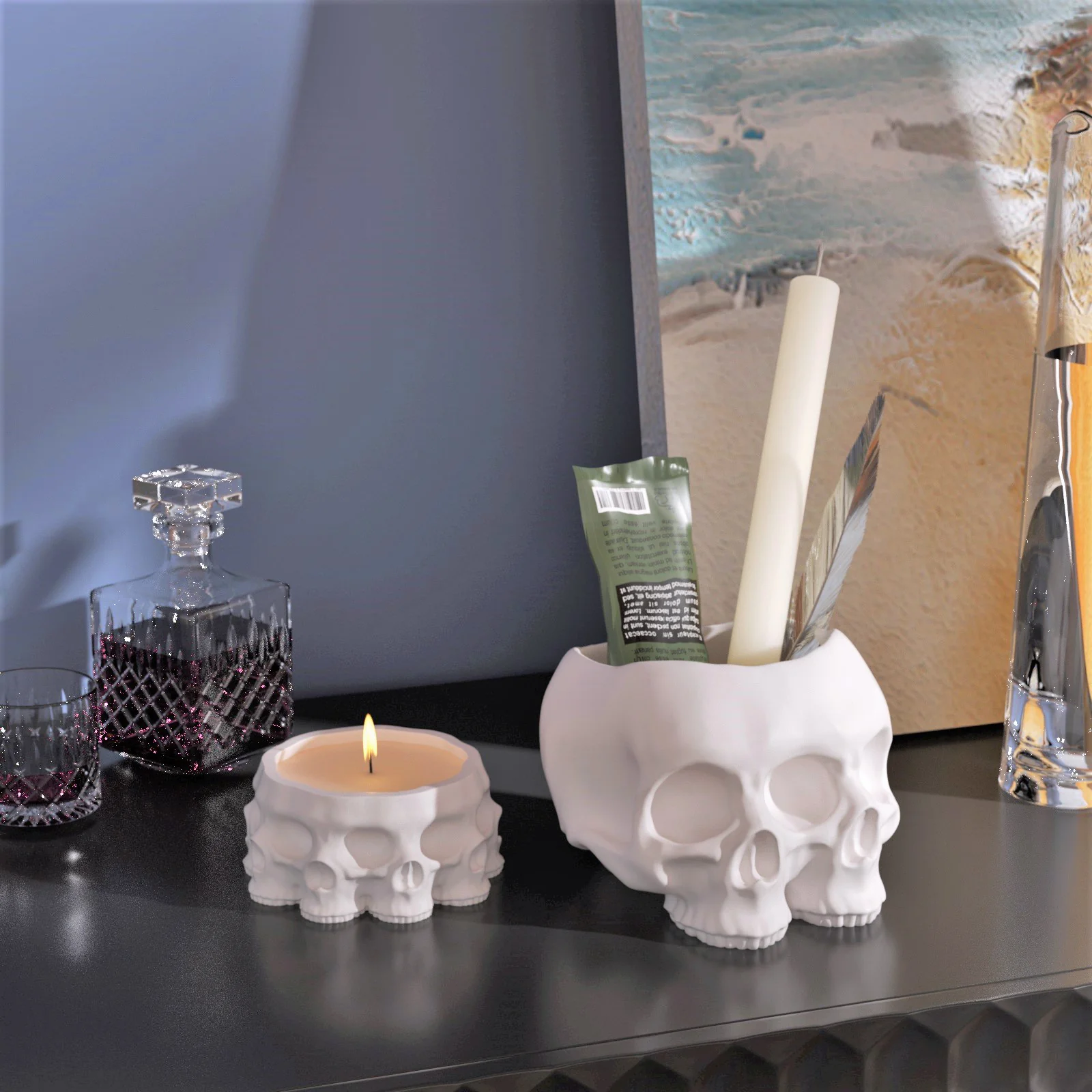 Multi-faces Skull Concrete Planter&Candle Jar Silicone Mold - Image 3