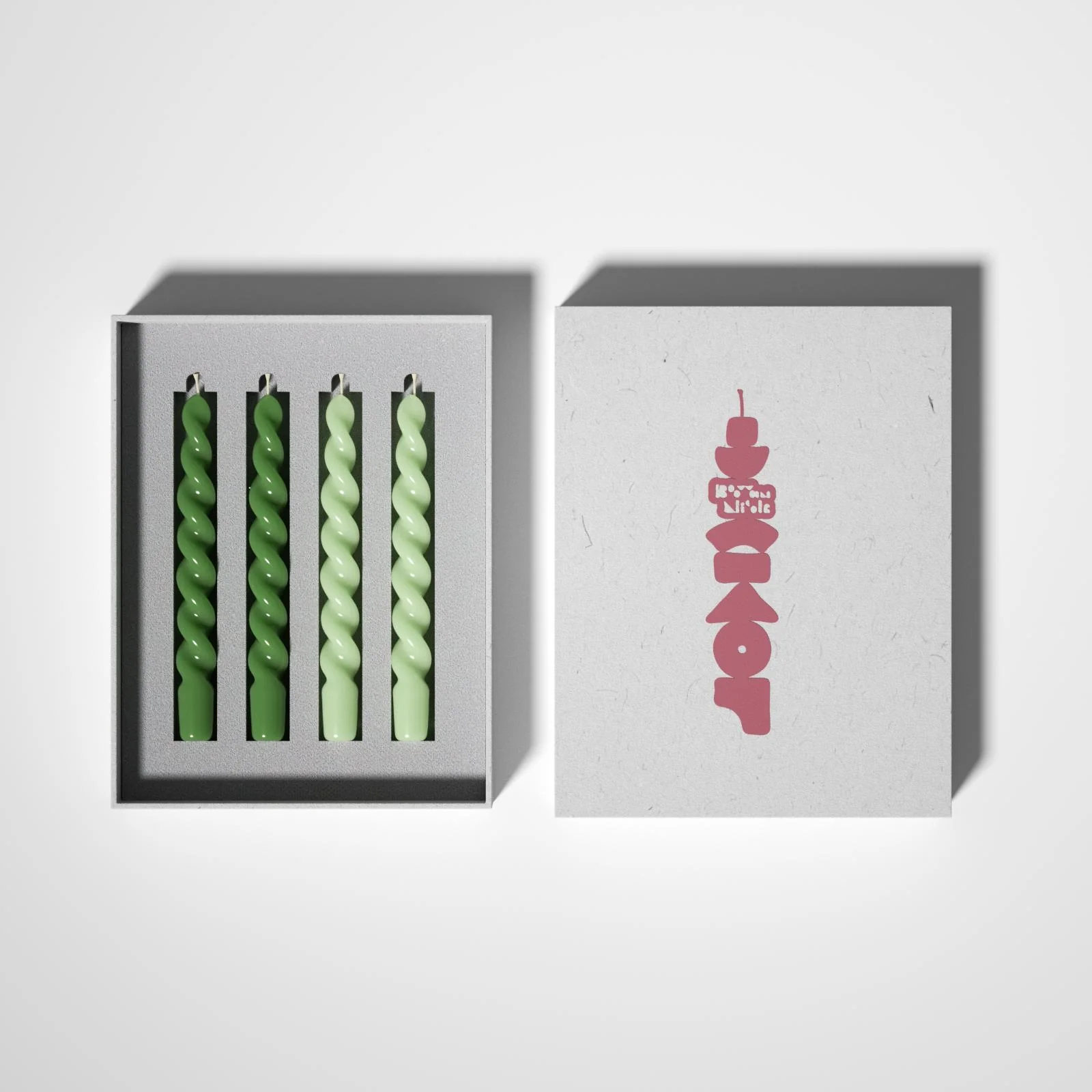 PLAY Spiral Taper Candle - Set of 4 -Forest Green & Mint Green - Image 7