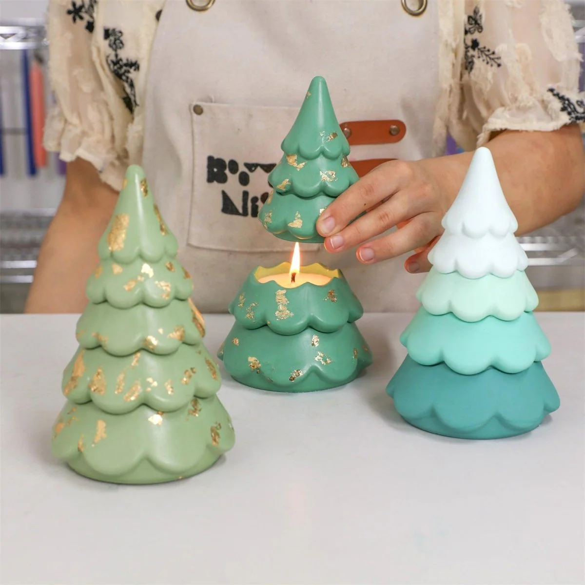 Blooming Stacking Christmas Tree Candle Jar Silicone Mold - Image 4