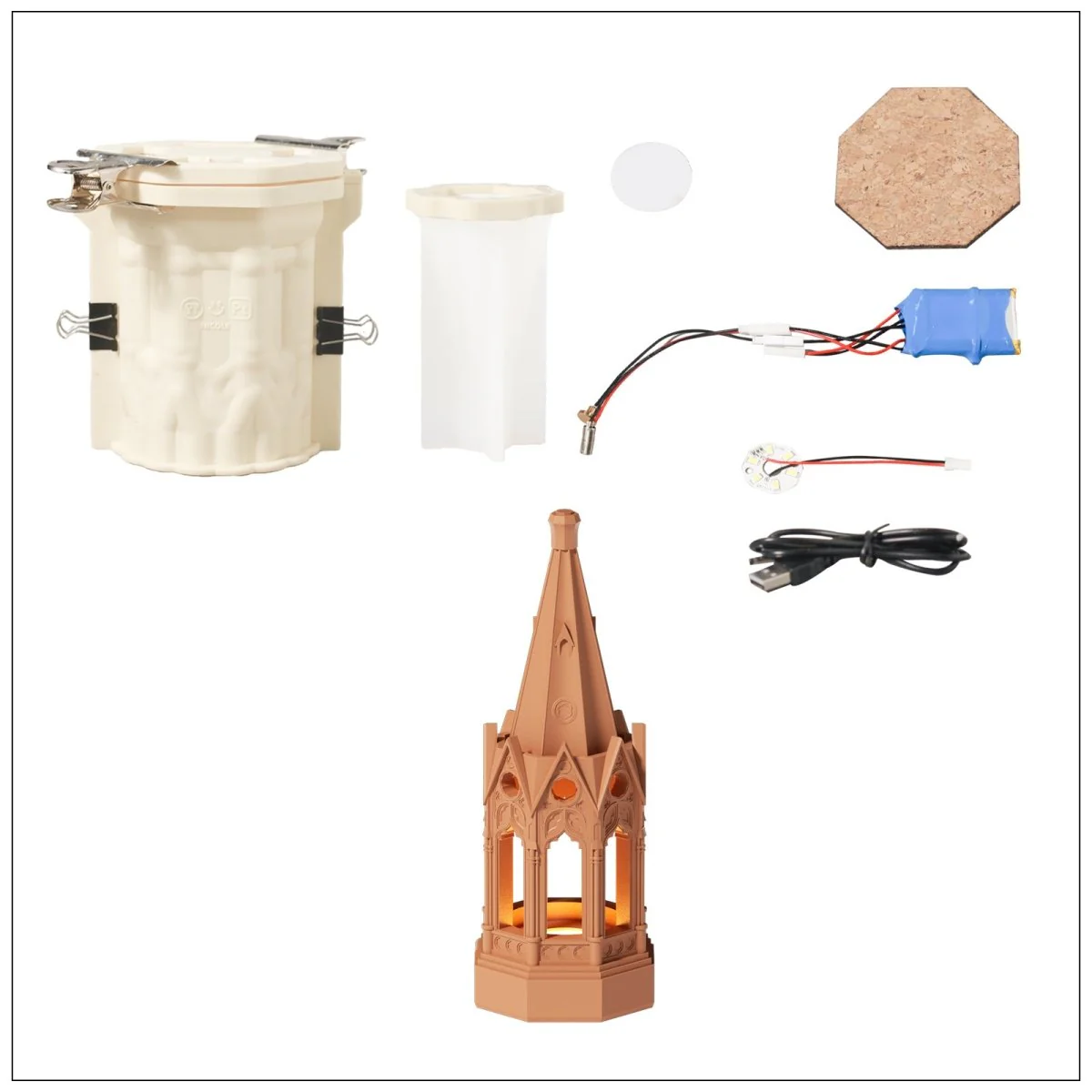 Gothic Revival Architecture Dimmable Rechargeable Table Lamp Silicone Mold and Accessories - Image 15