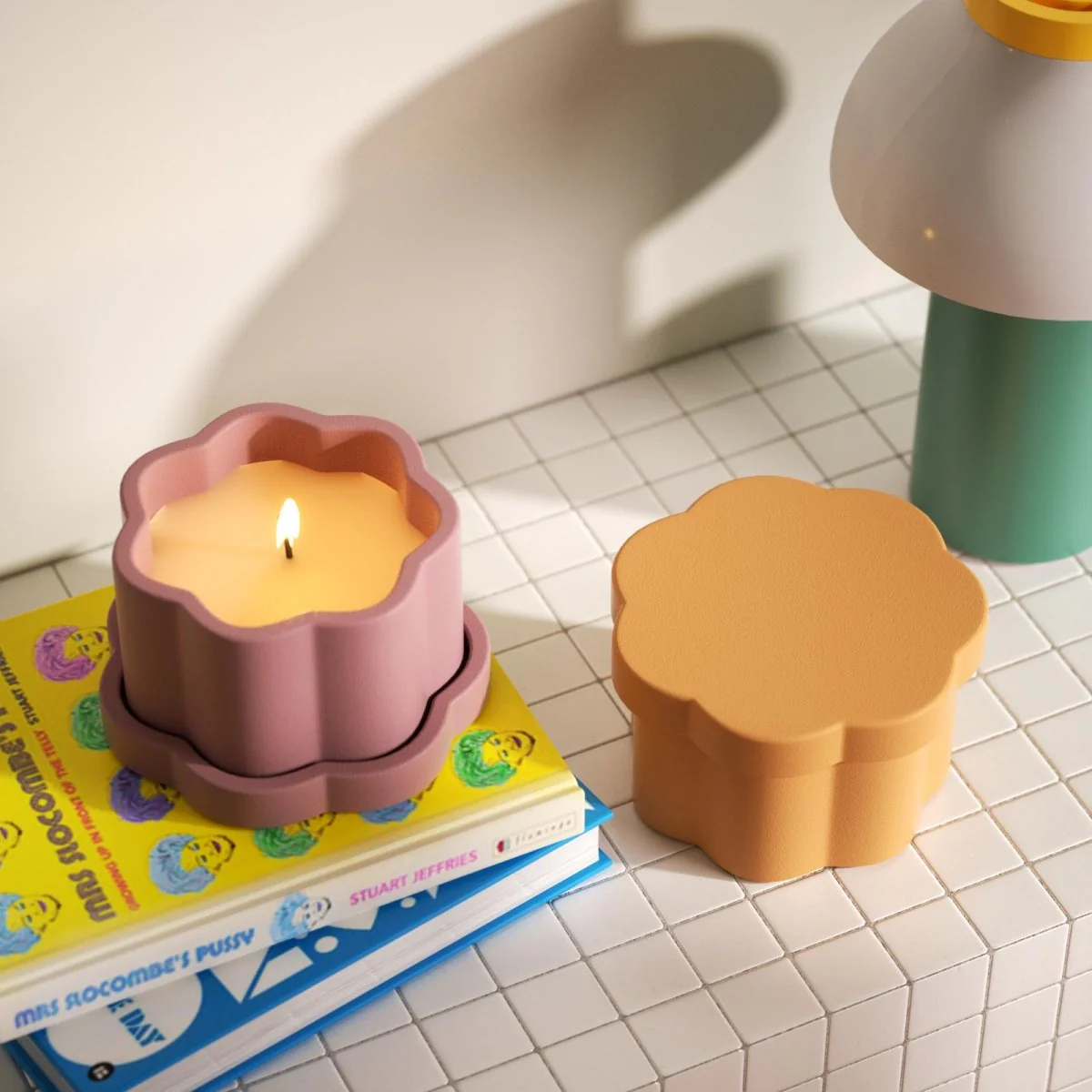 Mini Floral Column Candle Candle Jar with 10oz Candle Refill Silicone Mold - Image 4