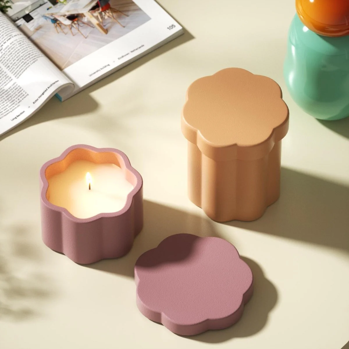 Mini Floral Column Candle Candle Jar with 10oz Candle Refill Silicone Mold - Image 8