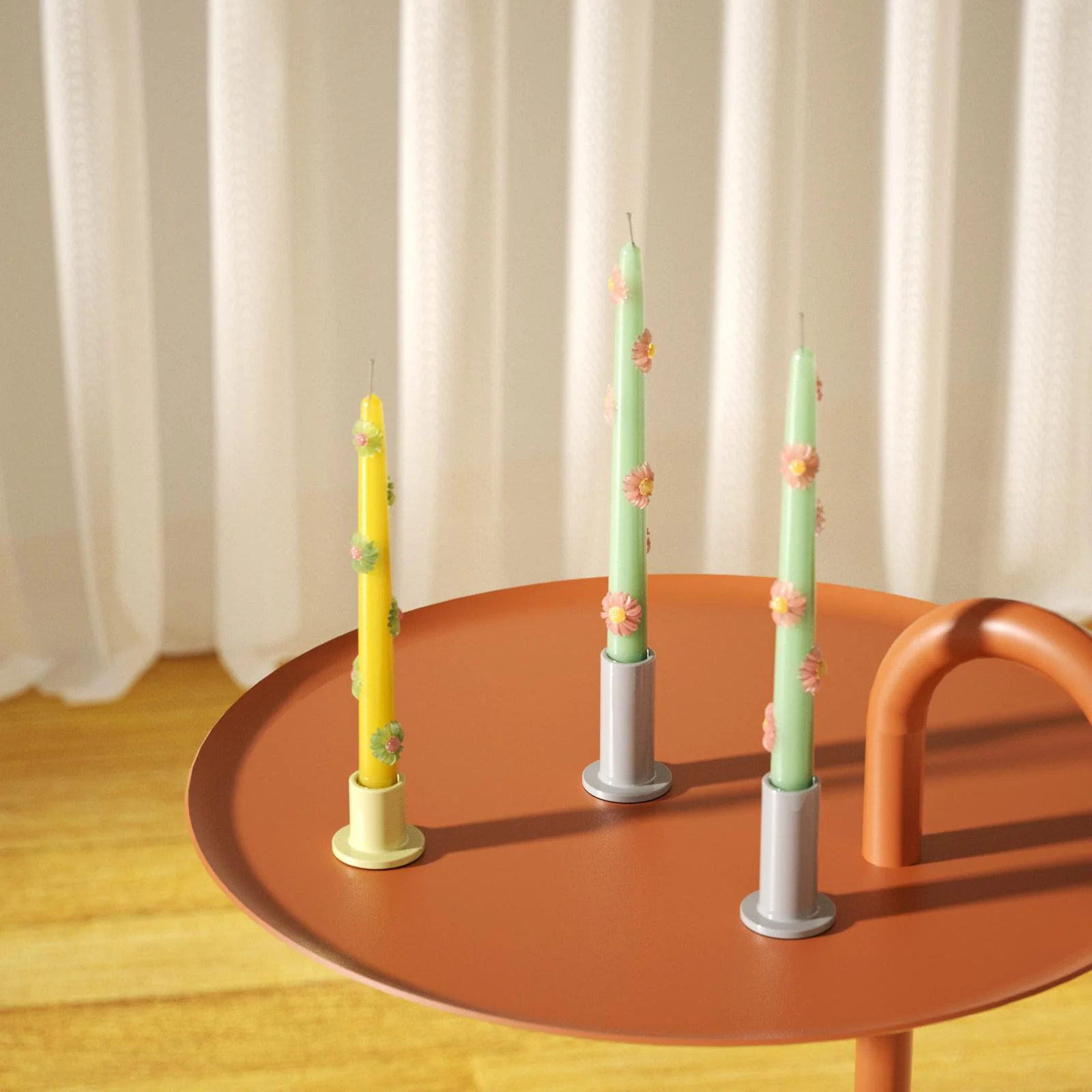 BLOSSOM Taper Candle Daisy Delight - Set of 2 - Soft Mint & Sunshine Yellow-Long Version - Image 6