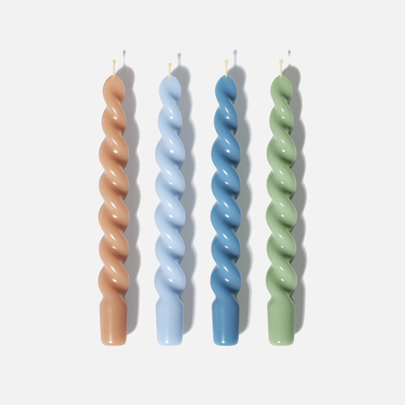 PLAY Spiral Taper Candle - Set of 4-Mocha & Sky Blue & Deep Ocean Blue & Spring Green