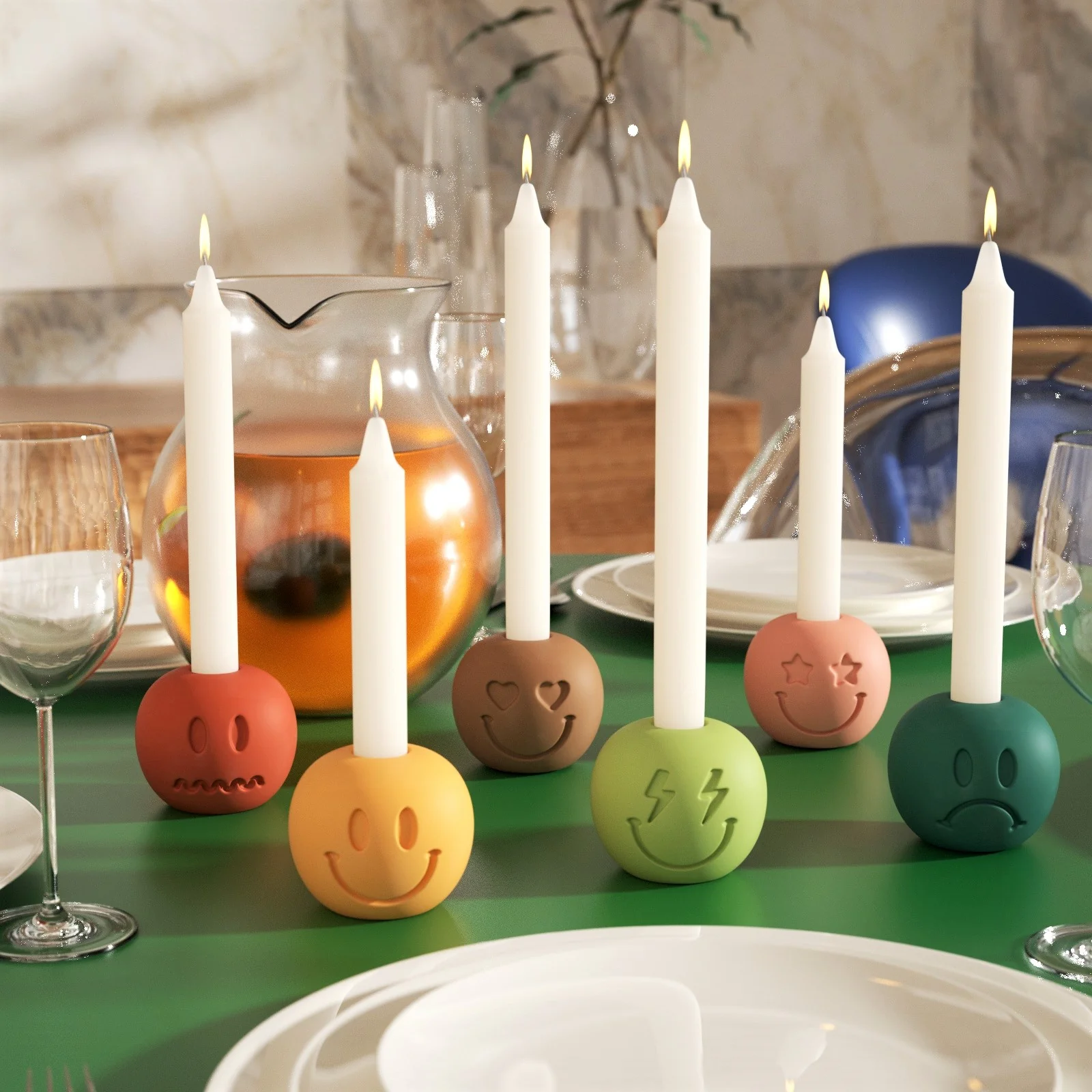 Smiley Face Emoticon Taper Candle Holder Silicone Mould - Image 6