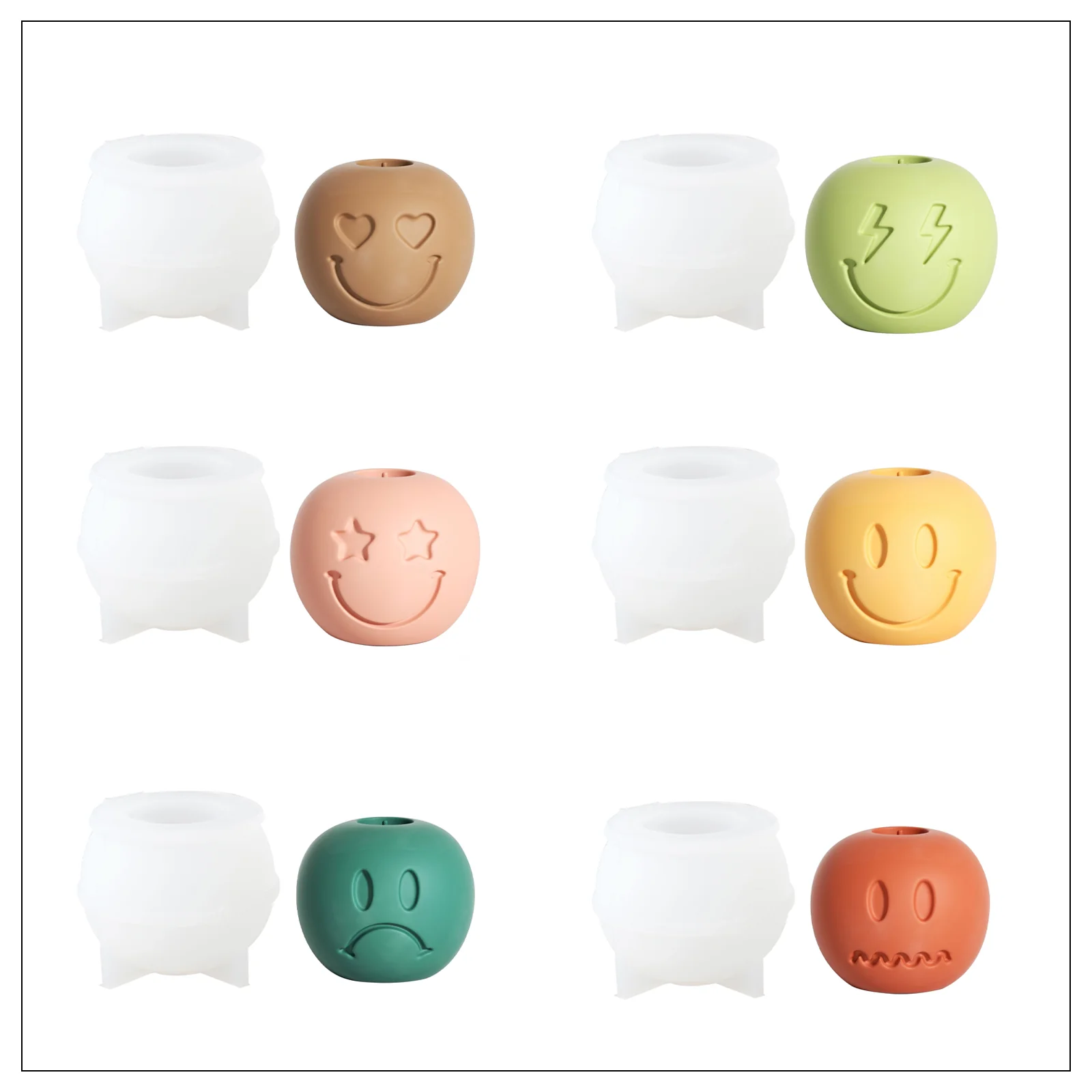 Smiley Face Emoticon Taper Candle Holder Silicone Mould - Image 8