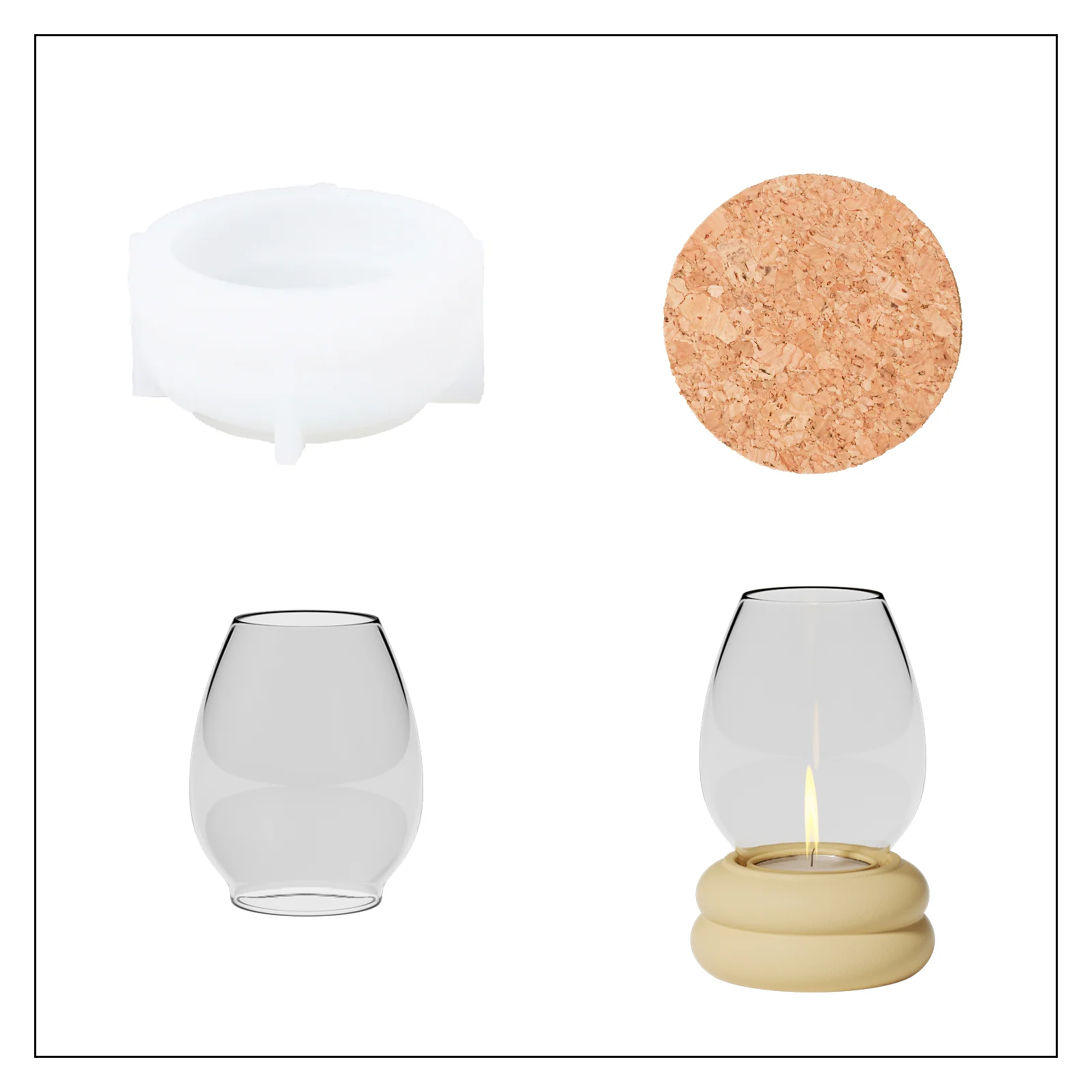 Windproof Glass Cover Tealight Holder Concrete Silicone Mold - Image 10