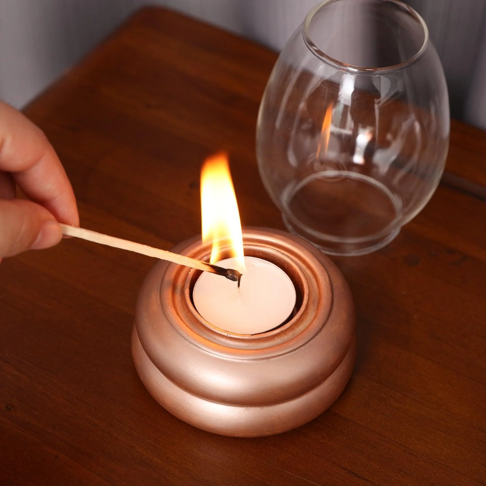 Windproof Glass Cover Tealight Holder Concrete Silicone Mold - Image 6