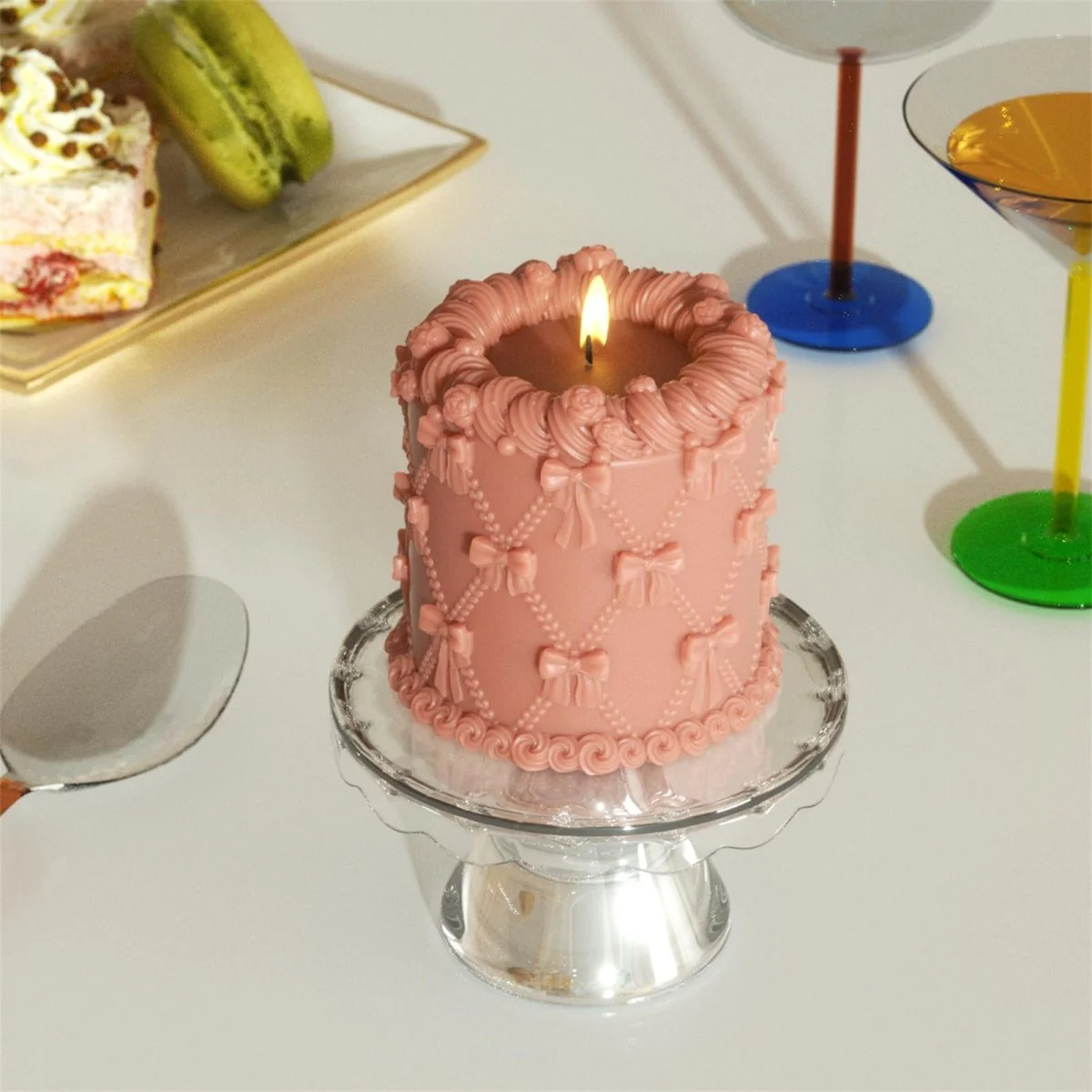 Rosy Ribbon Wedding Cake Candle Silicone Mold - Image 6