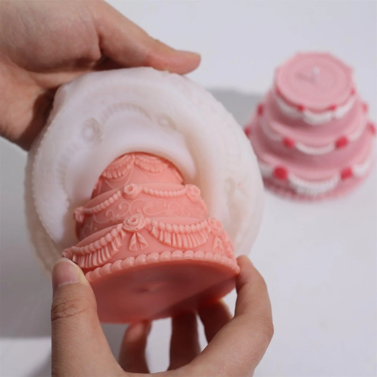 Three-tiered Elegant Rose Wedding Cake Candle Silicone Mold - Image 3