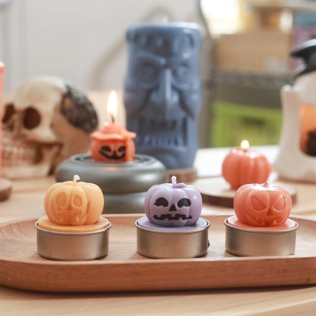 Ghostly Grin - Spooky Smile Pumpkin Tealight Candle Silicone Mold Collection for Halloween - Image 5
